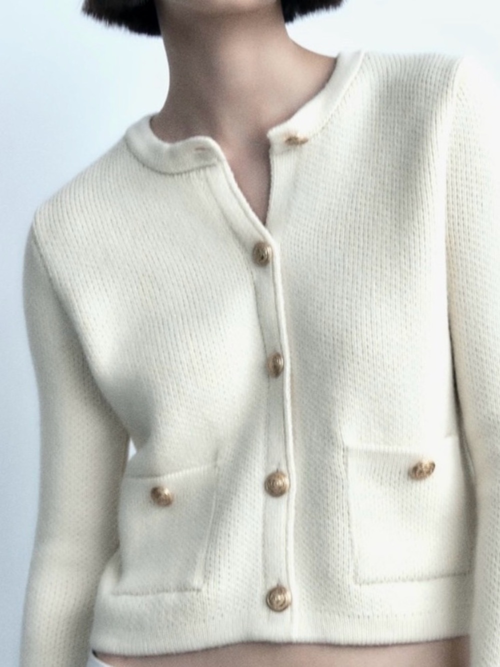 Zara Cream Button-Front Pocket Cardigan 🐣